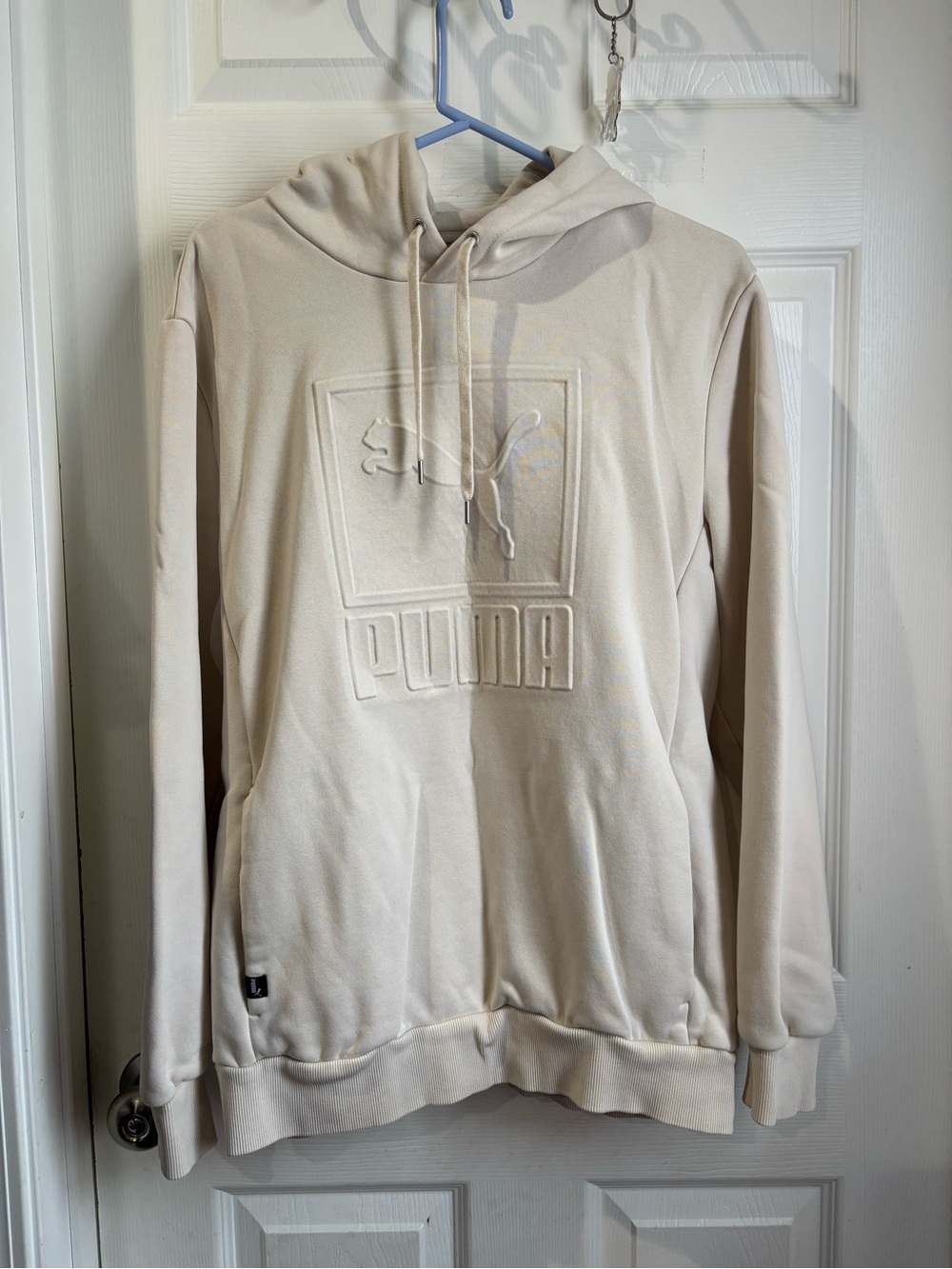 Puma Men's Light Cream Embossed Logo Hoodie